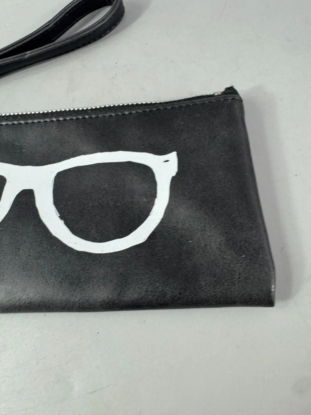 Black Bobbi black glasses design wristlet zipper pouch makeup bag